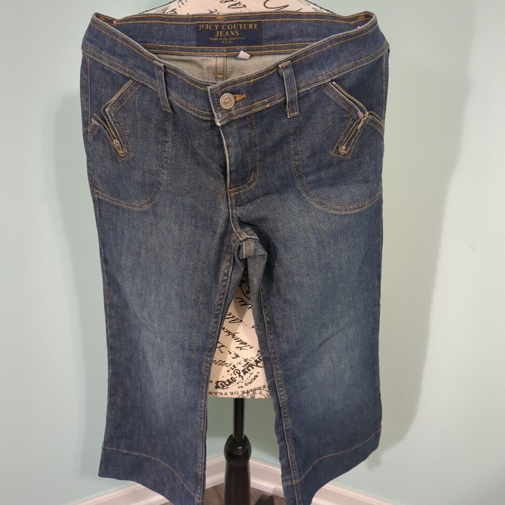 Juicy Jean Couture Cropped Denim Jeans Womens 29 Zipper accents Low Rise Y2k